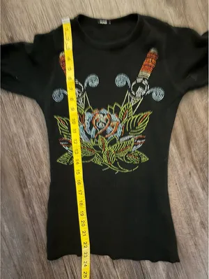 Y2K Roses Rhinestone Embellishment Black Long Sleeve Sz S thumbnail 3