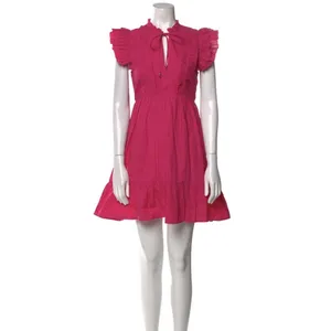 Caroline Constas Designer Tiered Ruffled Mini Dress Hot‎ Pink 100% Cotton thumbnail 2