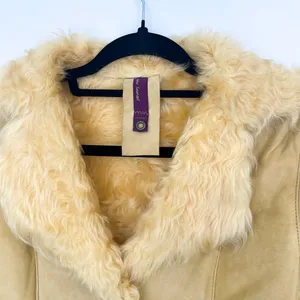 New Label SheepSkin Cream Yellow Leather Button Up shearling Jacket thumbnail 4