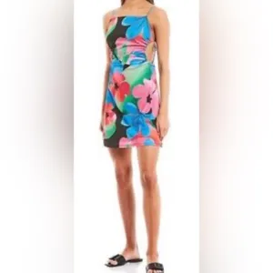Gianni Bini Lined Y2K Resort Retro Maximalist Floral Tropical Cutout Mini Dress thumbnail 3