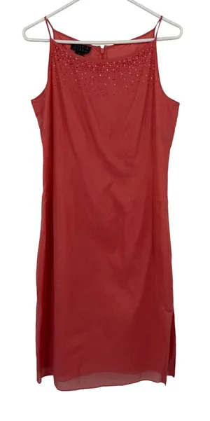 Sigrid Olsen Beaded Shift‎ Dress Womens 6 Coral Excellent Linen Blend Spaghetti thumbnail 1