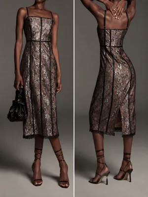 Anthropologie Metallic Floral Lace Midi Dress Cocktail Party Romantic Y2K XS thumbnail 2