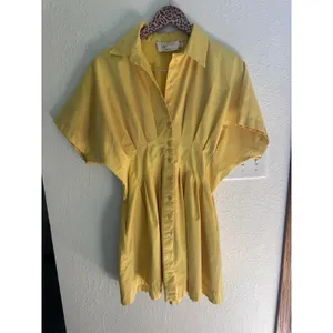 EXQUISE The Tobie Button-Front Pleated Mini Shirtdress in Yellow Size Medium thumbnail 3