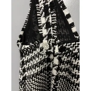 NEW Zara Black White Textured Houndstooth Tweed Pinafore Apron Mini Dress M thumbnail 5