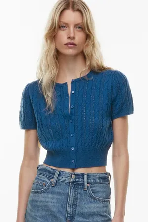 Wilfred Fey Cardigan Merino Wool and Cotton Short Sleeve Ultramarine Blue S $98 thumbnail 1