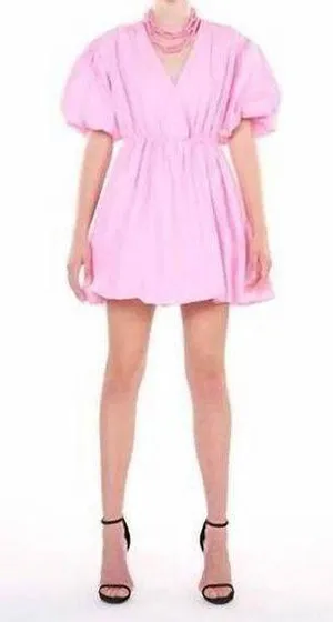 style bubblegum pink mini bubble dress puff sleeves thumbnail 2