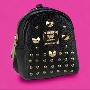 NEW Black/Gold Studded Mini Backpack Bag Charm Keychain – Earbud Case thumbnail 1