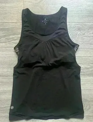 Athleta Black Gold Print Tank Shelf Bra Active Yoga Pilates Workout Gym Size S thumbnail 1