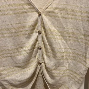 Tea N Rose Womens Gold Metallic Striped Ruched Back Top Cream‎ Large Festival thumbnail 6