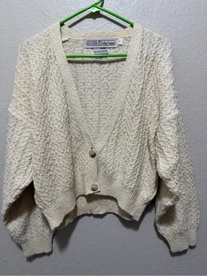 Auld School Trading Company Softspun Cotton Cardigan Cream Medium thumbnail 1