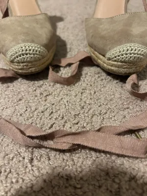 JustFab Taupe and Cream Espadrille Wedge Sandals with Ankle Wrap thumbnail 7