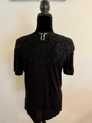 Black Knit Lace Short Sleeve Shirt Size Medium thumbnail 3