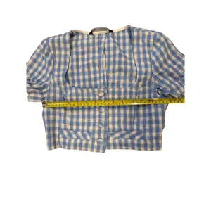 Zara Women's XS Blue Gingham Check Cropped Blouse Short Sleeve thumbnail 4