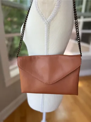 J. Crew Leather Envelope Clutch in Cognac Brown with Aged Brass Chain Strap thumbnail 9
