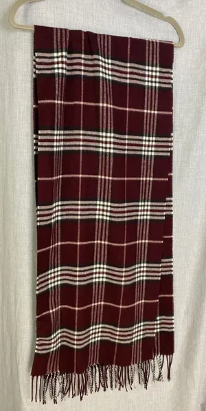V. Fraas Cashmink Plaid‎ Scarf Burgundy White Black Made Germany Fall Autumn thumbnail 1