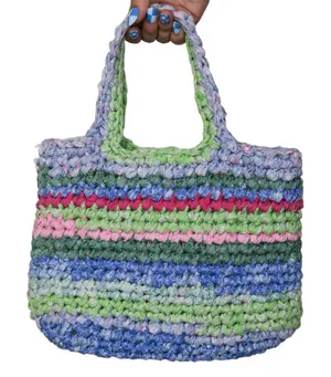 Handmade Colorful Woven Rag Rug Boho Handbag thumbnail 1