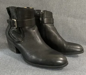 Comfortiva Karen Women's 8‎ W Black Leather Buckle Detail Block Heel Ankle Boots thumbnail 1