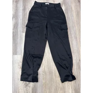 Aritzia Babaton Black Satin Cargo‎ Pants High Rise Adjustable Buckle Hem Size 4 thumbnail 2