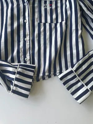 Gilly Hicks Satin Pajama Top Blue White Stripes Size Medium thumbnail 5