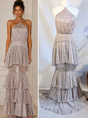 ☀️NWT Michael Costello x REVOLVE Shirley Sequin Tiered Gown Mauve Sz S❤️ thumbnail 2