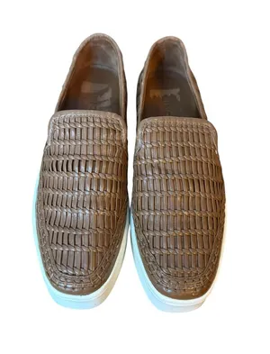 Vince Cognac Woven Stafford Leather Slip On Loafers thumbnail 1
