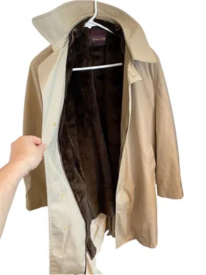 Vintage Adams Row Tan Trench Coat Brown Faux Fur zip-in lining Old money Classic thumbnail 5