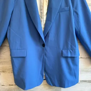 Zara Women's XXL Classic Single Breasted‎ Longline Oversized Blazer Jacker Blue thumbnail 4