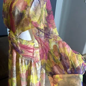 Women’s Floral One Shoulder Lightweight Summer Dress Leg Slit Cut Outs Size L thumbnail 7
