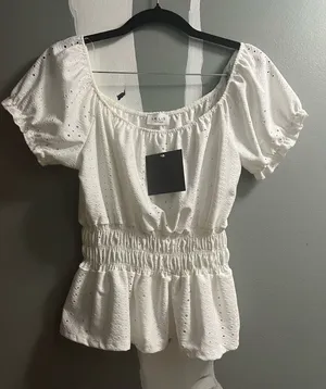 Lime Lush.  Le Lis White Eyelet Blouse thumbnail 1