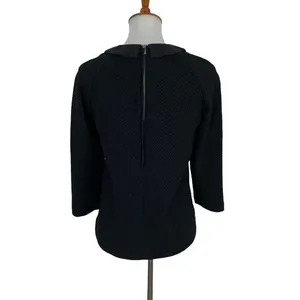 Marcs Black Textured Blouse Silk Peter Pan Collar Long Sleeve Workwear Top M thumbnail 5