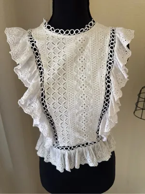 DO+BE White Eyelet Ruffle Lace Peplum Top Size Small thumbnail 2