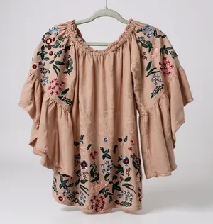 Altar'd‎ State Blouse Boho Embroidered Pink Off Shoulder Bell Sleeve S Small thumbnail 1