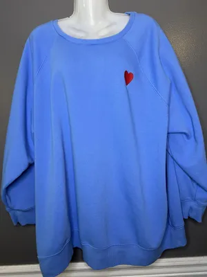 Ava & Viv Sweatshirt Womens 3X Blue Heart Embroidered Fleece Raglan Pullover thumbnail 2