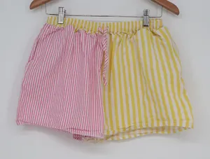 Pink Yellow Striped Colorblock Cotton Shorts Elastic Waist Size L thumbnail 1