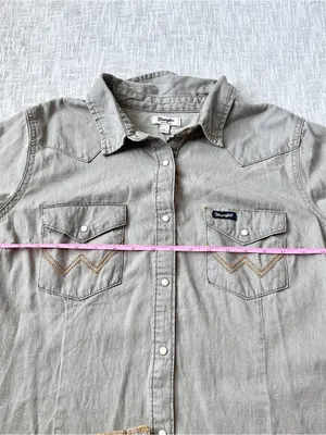 Wrangler "Retro" Long Sleeve Grey Denim Western Snap Shirt 🦅 Size Large thumbnail 3