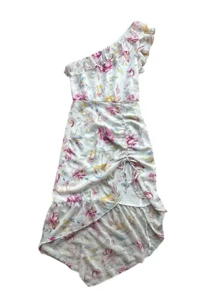 Majorelle Dress Womens Small White Pink Floral Zella Romance One Shoulder Ruffle thumbnail 2