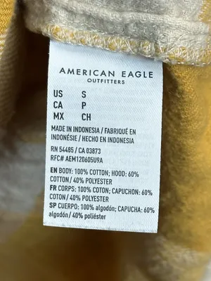 American Eagle Hooded Plaid Flannel Shirt Women Small Mustard Yellow Cropped thumbnail 10