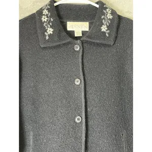 Vintage Wool Black Floral Embroidered Jacket Dark Academia Goth Cottagecore thumbnail 2