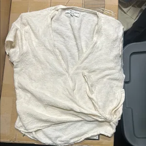 Madewell Texture & Thread 100% cotton Cream Ivory wrap top short sleeve blouse! thumbnail 3