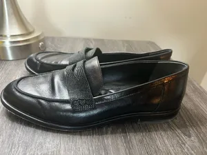 J.McLaughlin Black Leather Penny Loafers with Crinkle Strap Detail Size 9 thumbnail 5