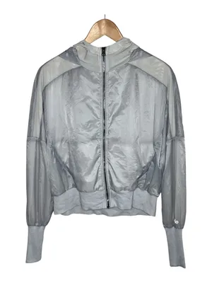 Alo Yoga Dove Grey Aqua Sheer Hooded Full Zip Jacket Size Medium thumbnail 2