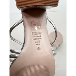 Schutz Silver Strappy Design Block Heel Open Toe Sandal Leather Womens Size 8.5B thumbnail 10
