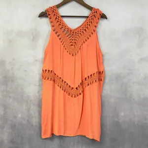 Bohemian Crochet Trim Tank Top Coverup‎ Women Medium Flowy Indie Coastal Cowgirl thumbnail 12