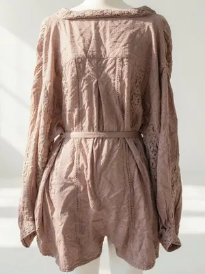 Free People I Mean It Rober Romper Playsuit Crochet Belt Tie Pink thumbnail 5