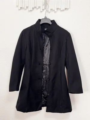 FME Black Longline Coat Stand Collar Button Front Tailored Jacket Minimalist thumbnail 4