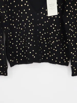 Sézane Lizy Cardigan Black Gold Metallic Dot Mohair Wool Blend Sweater Small thumbnail 4