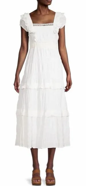 Betsey Johnson Snow White Ruffled Sleeveless Tiered Midi Dress Size Large thumbnail 1