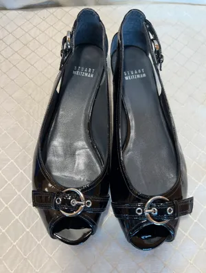 STUART WEITZMAN 8 M Chitchat Black Patent Leather Peep Toe Ballet Flats thumbnail 2