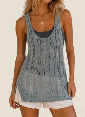 Free People Layered Knit Sweater Tank Blue Gray Boho Size small thumbnail 1