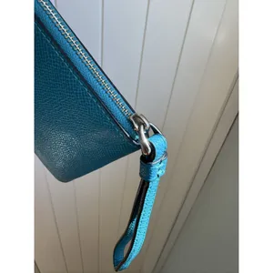 Coach F58032 Corner Zip Wristlet Turquoise Blue Green Crossgrain Leather w Slots thumbnail 9
